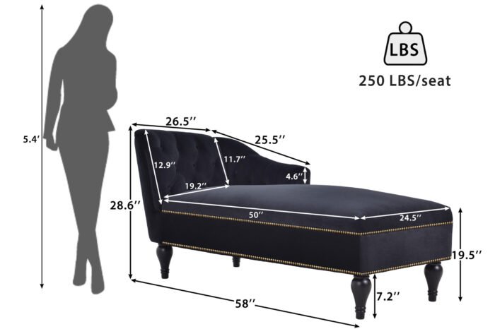 Velvet right arm Chaise Longue with button cluster and solid wood legs - Image 12