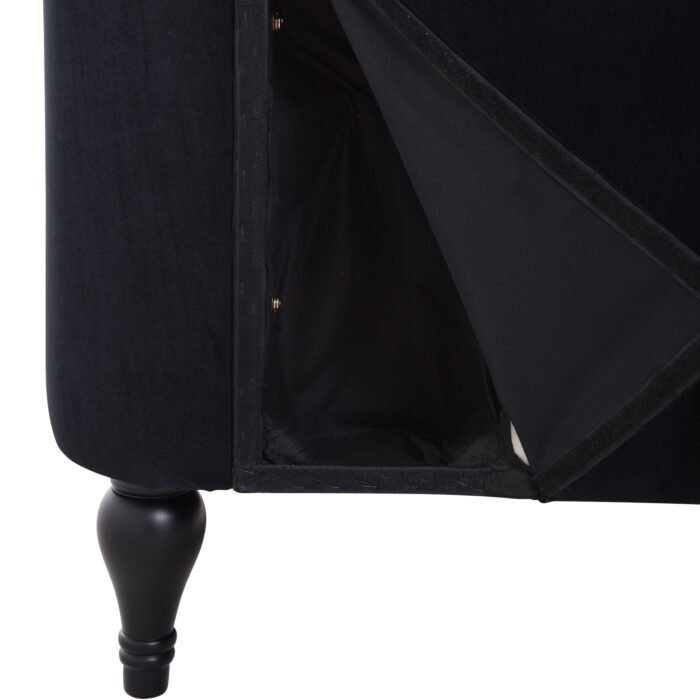 Velvet right arm Chaise Longue with button cluster and solid wood legs - Image 26