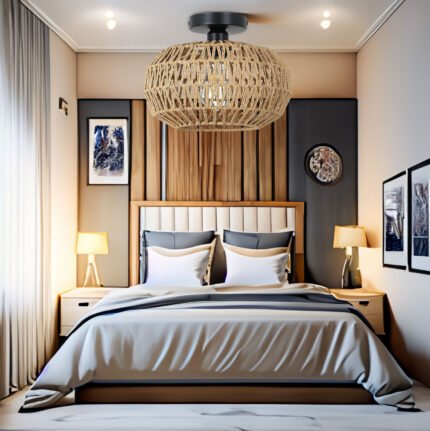 Ceiling Boho Rattan Ceiling Light  with Dimmable LED