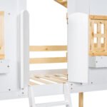 Twin over House Bunk Bed with Roof and Window and with Safety Guardrails and Ladder (Natural/White) - Image 21