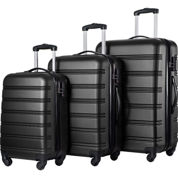 3 Piece Luggage Set Hardside Spinner Suitcase with TSA (20/24/28) Black - Image 3