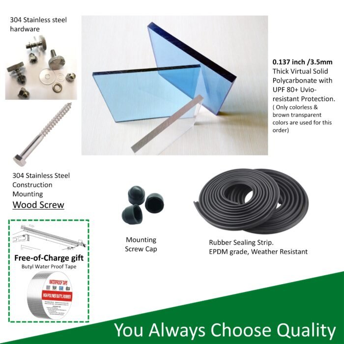 Door Window Awning made with Thick Crystal Solid Polycarbonate (W47″x D34″) Brown - Image 4