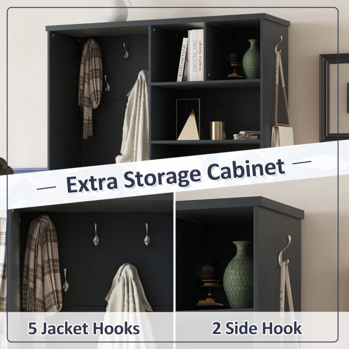 Multi-functional Coat Rack with Storage Shelves Drawers and Bench - Image 4