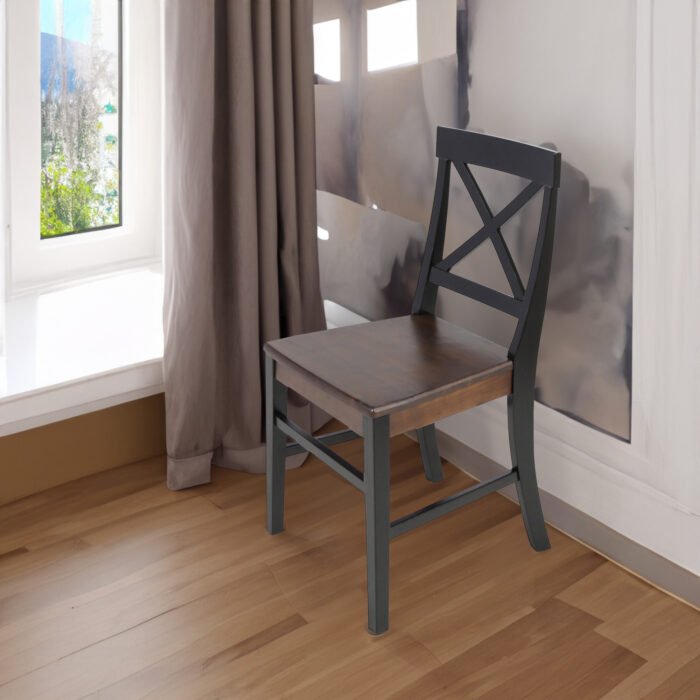 Roshan Farmhouse Acacia Wood Dining Chairs, Black / Walnut (Set of 2) - Image 2