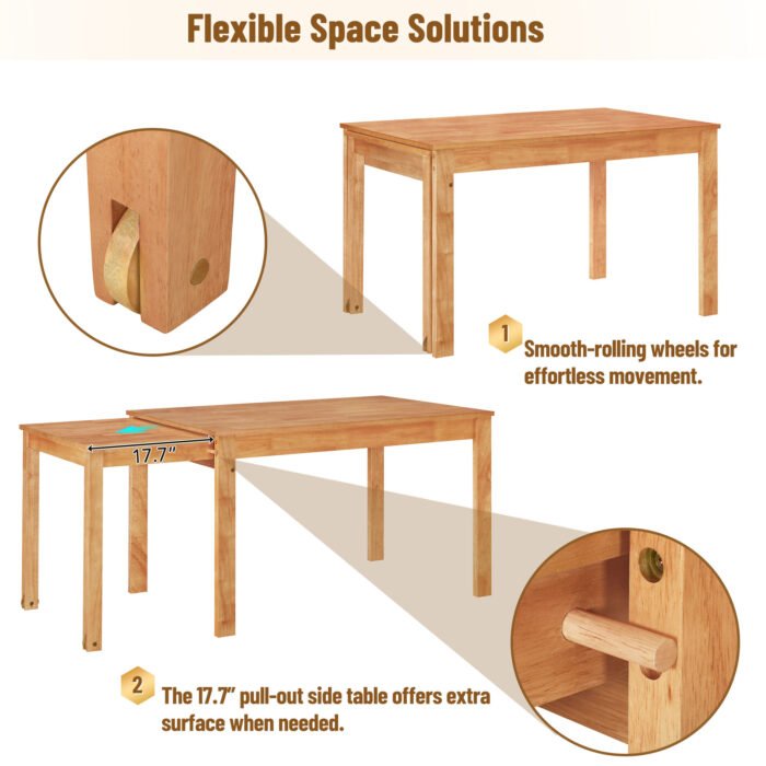 5-piece expandable dining table set with wheels and 4 dining chairs - Image 7