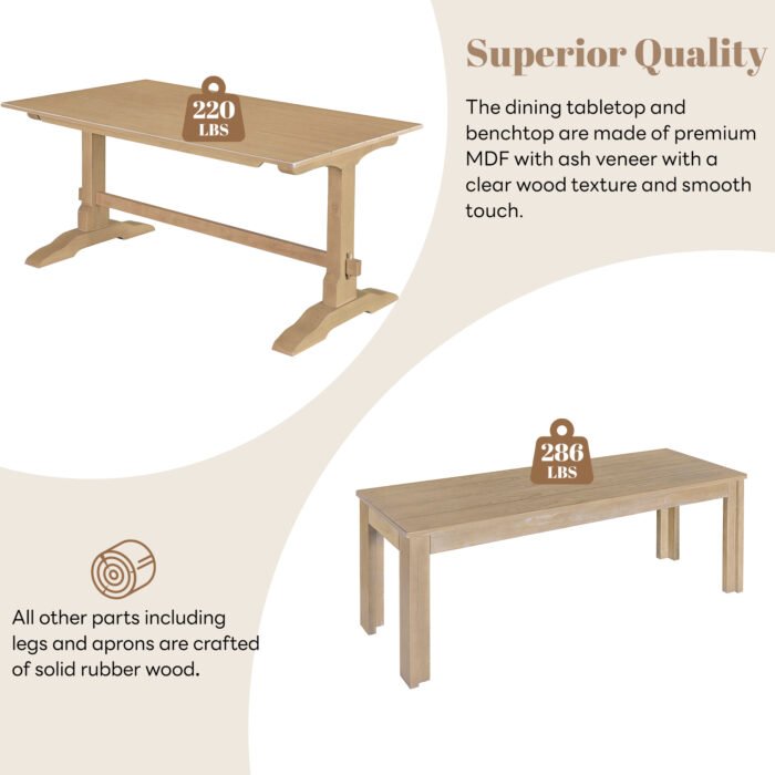 3-piece retro rectangular stand table and 2 wooden stools - Image 7