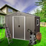 Outdoor Metal Storage Shed with Floor Base Gray (8ft x 10ft) - Image 3