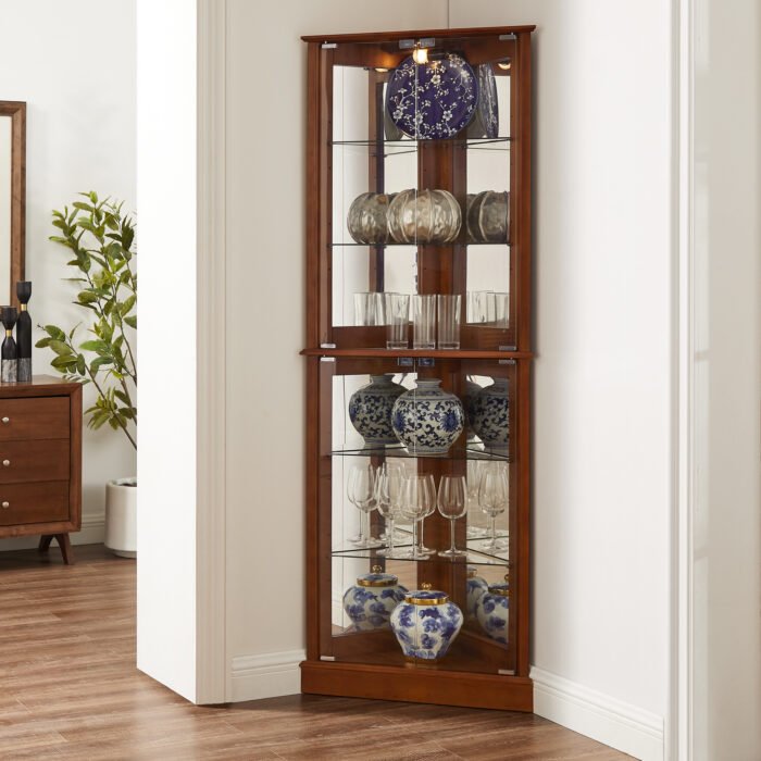 Corner Curio Dispaly Cabinet with Lights and Adjustable Tempered Glass Shelves - Image 3