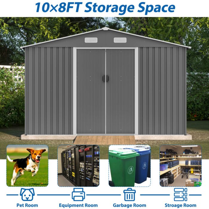 Outdoor tool storage shed with metal foundation and lockable door (10X8FT) - Image 4