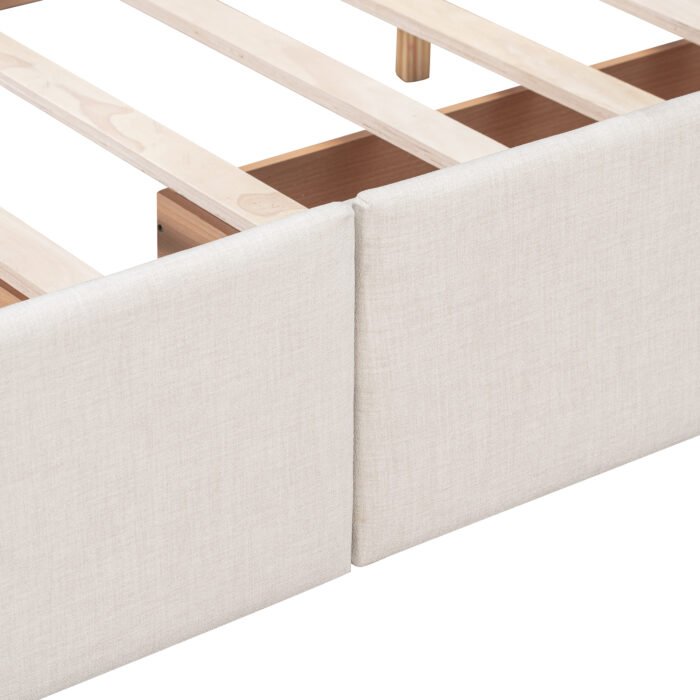 Queen Size Upholstered Platform Bed with Classic Linen Headboard and 4 Drawers - Image 9