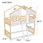 Twin over House Bunk Bed with Roof and Window and with Safety Guardrails and Ladder (Natural/White) - Image 7