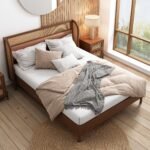 Modern Cannage Rattan Wood Platform Queen Bed