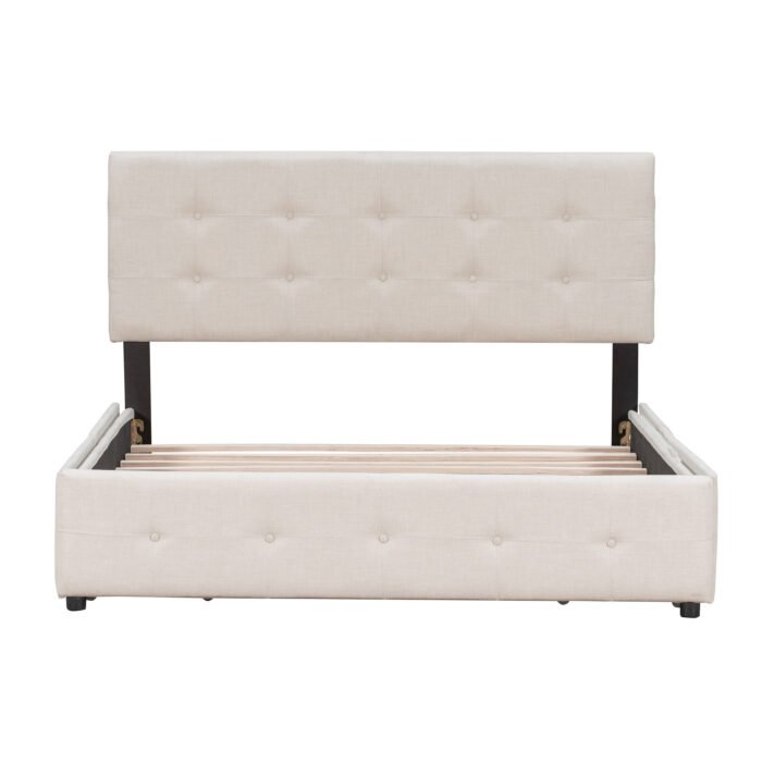 Queen Size Upholstered Platform Bed with Classic Linen Headboard and 4 Drawers - Image 12