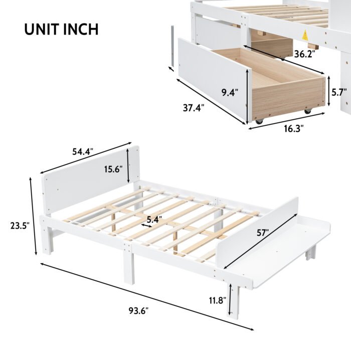 Full Bed with Footboard Bench 2 drawers White - Image 6