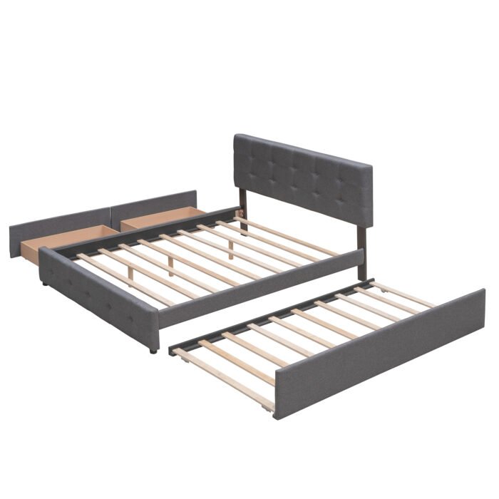 Queen Size Platform Bed with 2 Drawers and 1 Twin XL Trundle - Image 9