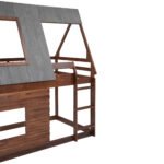 Wood Twin Size House Bunk Bed with Roof, Ladder and 2 Windows - Image 11