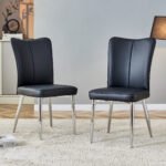 Modern minimalist dining chairs black PU leather (Set of 2)