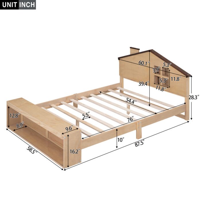 Full Size House Platform Bed with LED Lights and Storage - Image 5