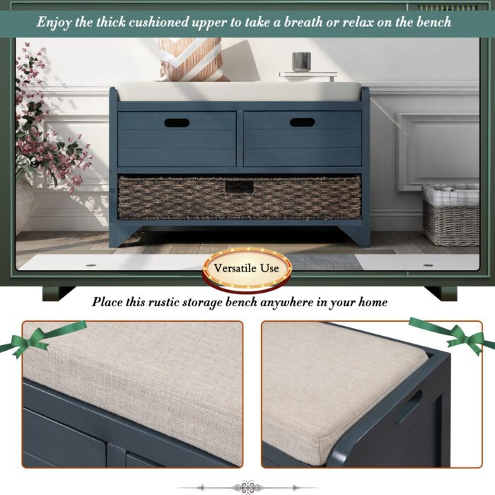 Storage Bench with Cushion, Removable Basket and 2 Drawers - Image 7