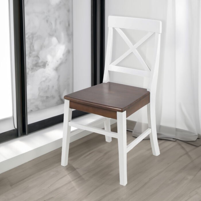 Roshan Farmhouse Acacia Wood Dining Chairs, White / Walnut (Set of 2) - Image 2