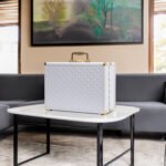 Portable makeup case with LED mirror and brush holder