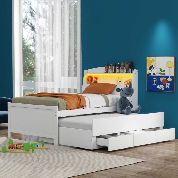Twin Size Platform Bed with Drawers Storage and LED Headboard - Image 3