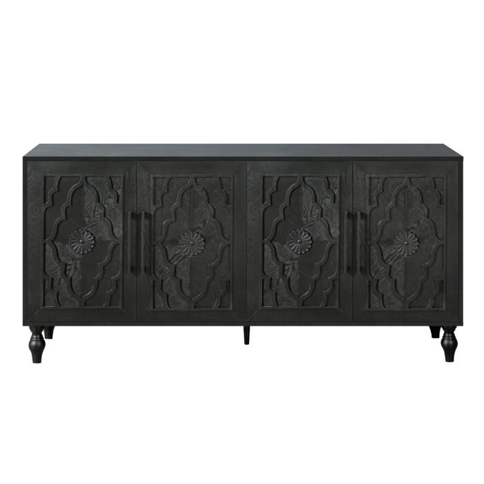 Carved Flower Door Large Storage Buffet With Metal Handles - Image 14