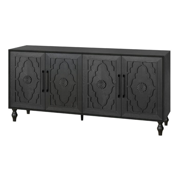 Carved Flower Door Large Storage Buffet With Metal Handles - Image 13