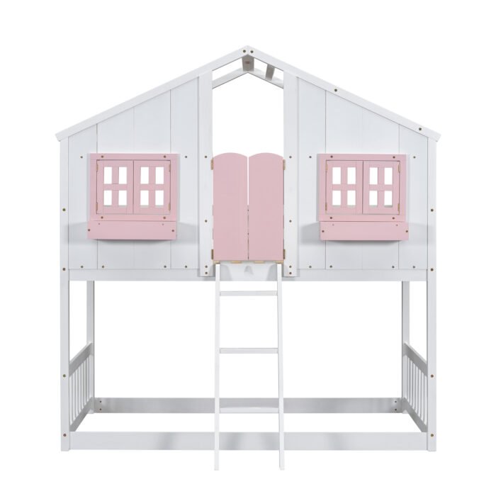 Twin over House Bunk Bed with Roof and Window and with Safety Guardrails and Ladder - Image 8