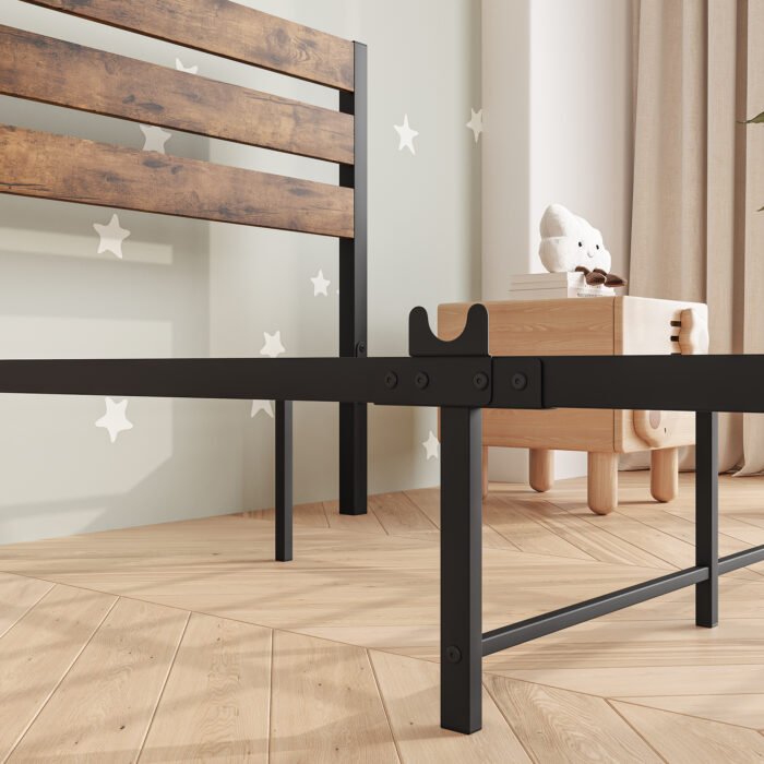 Twin Size Platform Bed Frame with Rustic Vintage Wood Headboard Rustic Brown - Image 5