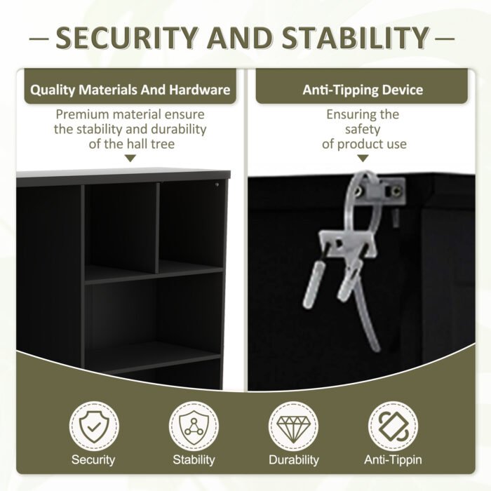 Multi-functional Coat Rack with Storage Shelves Drawers and Bench - Image 6