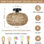 Ceiling Boho Rattan Ceiling Light with Dimmable LED - Image 8