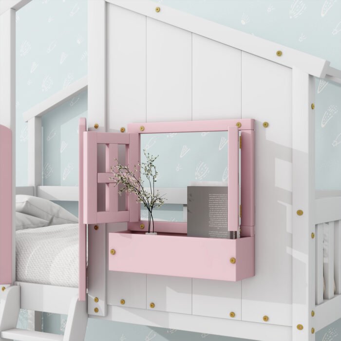 Twin over House Bunk Bed with Roof and Window and with Safety Guardrails and Ladder - Image 4