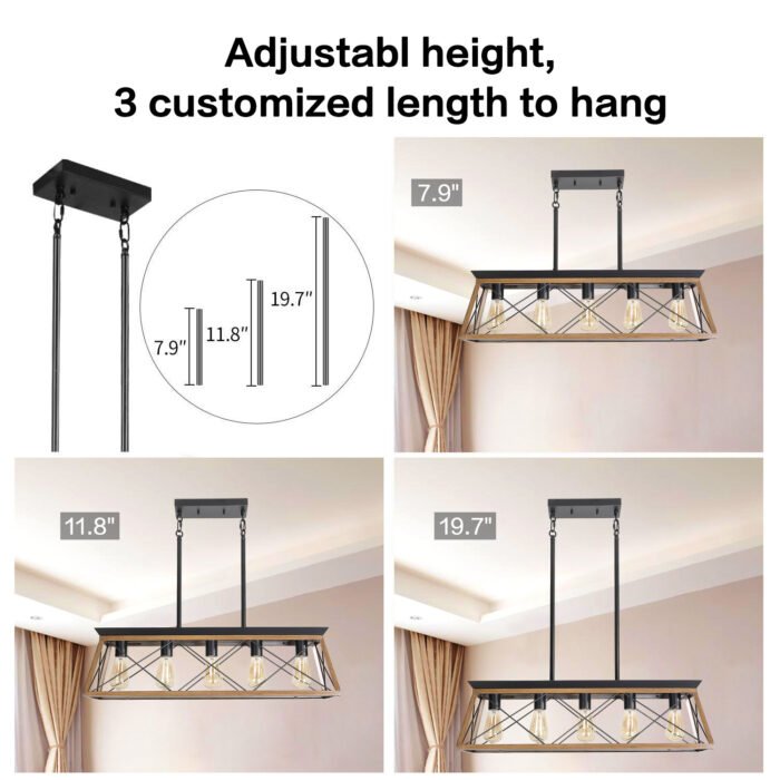 Farmhouse Chandeliers With 5 Bulbs For Dining Room Walnut - Image 7