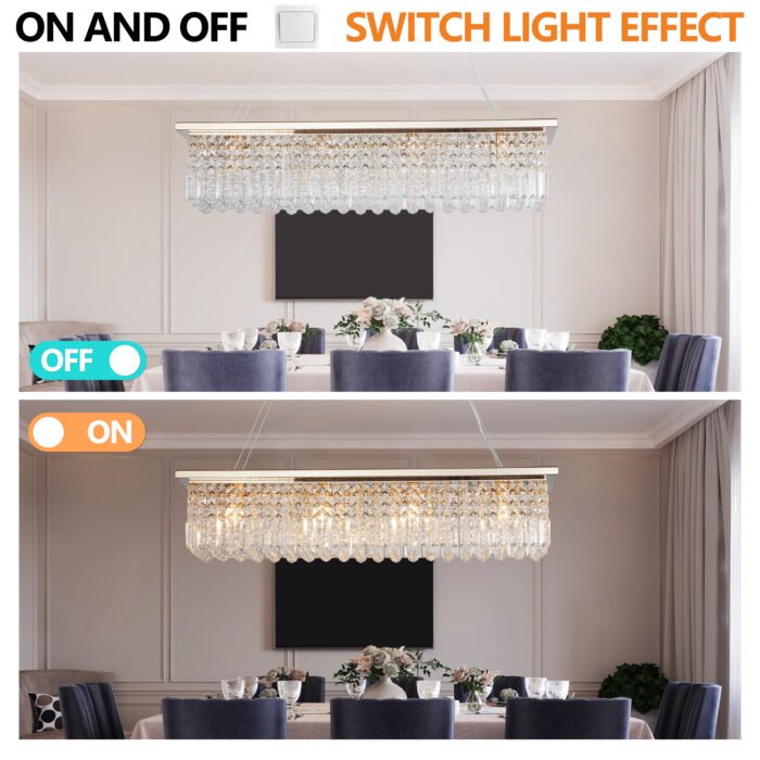 Modern 8-Light Rectangle Raindrop White Crystal Chandelier for Dining Room - Image 5