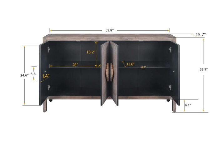 Carved Flower Door Handle, Antique Four Door Cabinet - Image 8