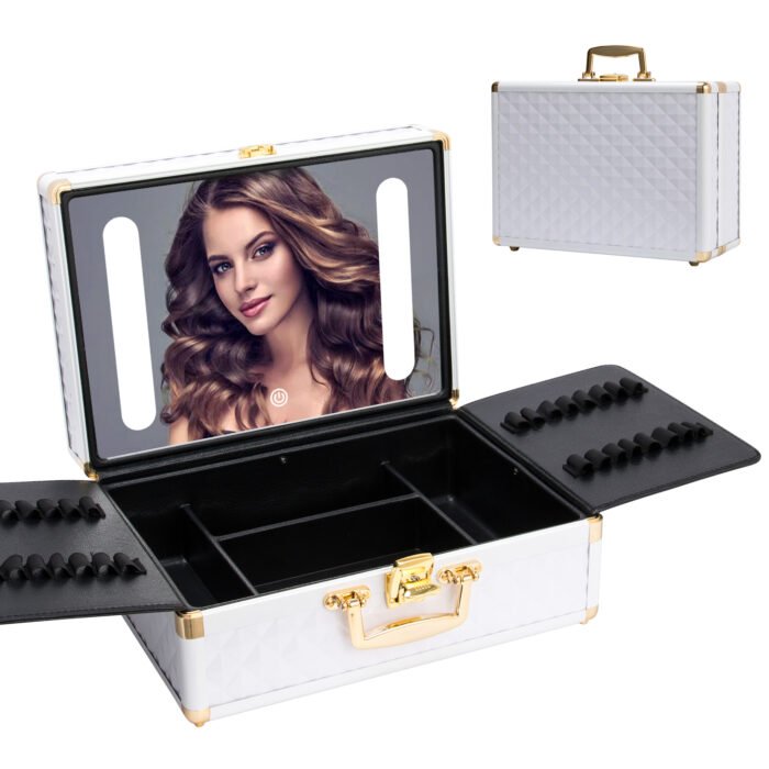 Portable makeup case with LED mirror and brush holder - Image 5