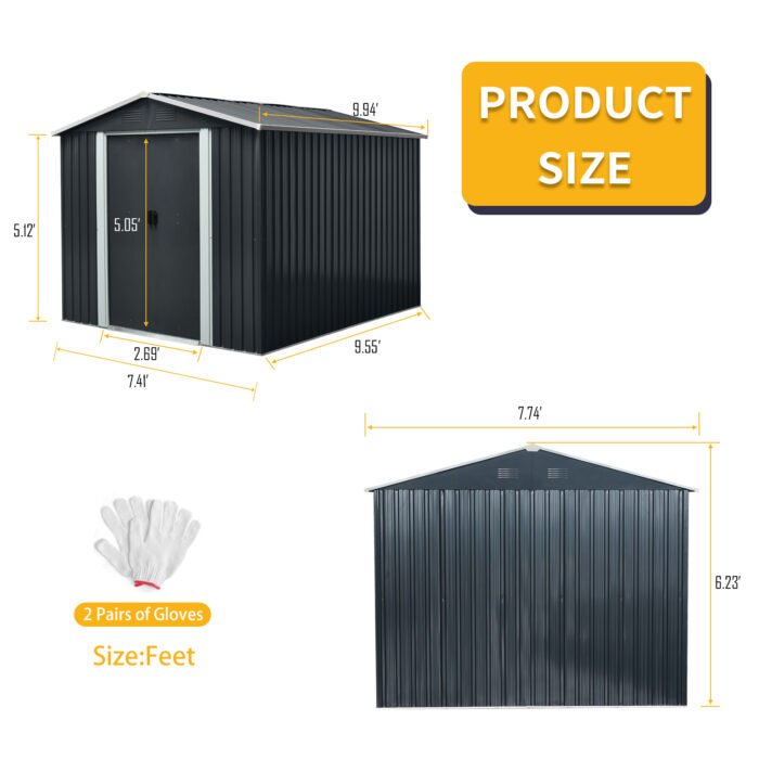 Outdoor Metal Storage Shed with Floor Base Black (8ft x 10ft) - Image 4
