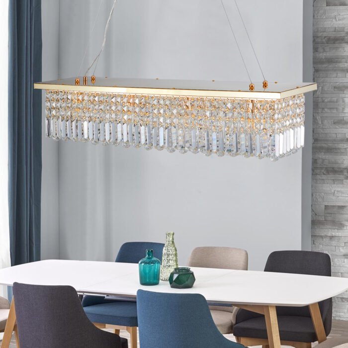 Modern 8-Light Rectangle Raindrop White Crystal Chandelier for Dining Room - Image 4