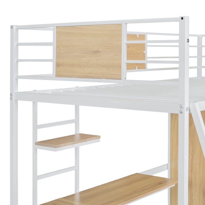 Twin Size Loft bed with L-shape Desk and Wardrobe, White - Image 16