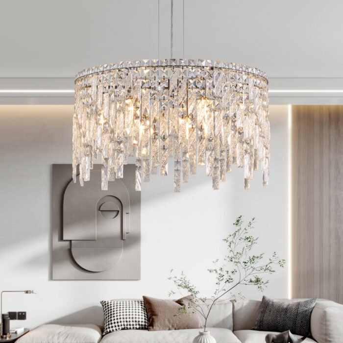 Deluxe round silver crystal chandelier - Image 3