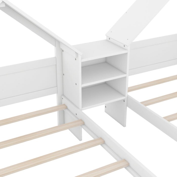 Double Twin Size Platform Bed with House-shaped Headboard and a Nightstand - Image 13