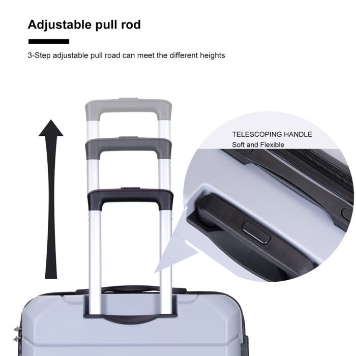 3 Piece Set Hardshell PP Luggage Sets Lightweight with TSA Lock (20/24/28) Silver - Image 4