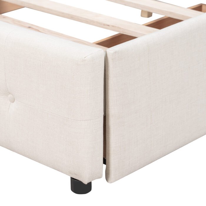Queen Size Upholstered Platform Bed with Classic Linen Headboard and 4 Drawers - Image 11