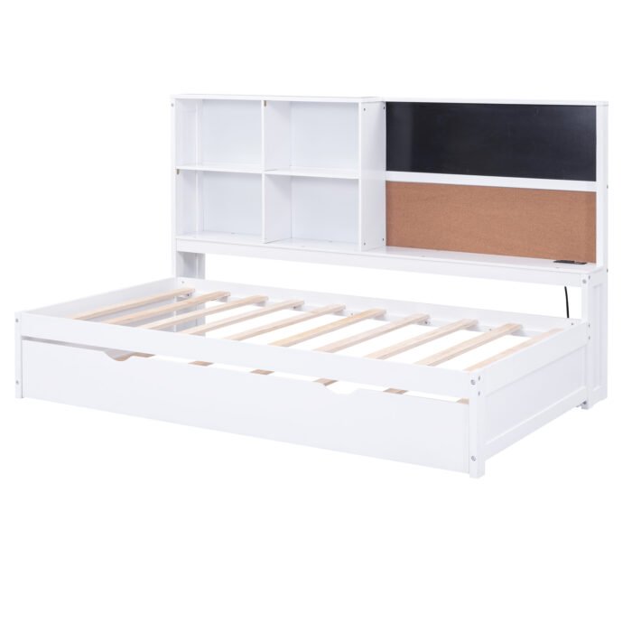 Twin Size Daybed with Storage Shelves and USB Ports and Twin Size Trundle - Image 6
