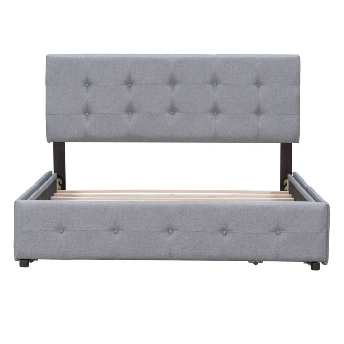 Queen Size  Upholstered Platform Bed with Classic Headboard and 4 Drawers - Image 5