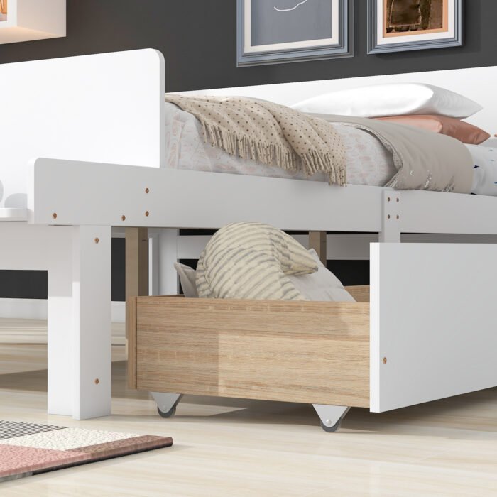 Full Bed with Footboard Bench 2 drawers White - Image 5