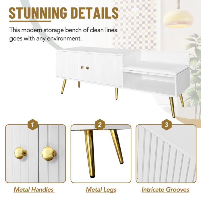 Modern Shoe Cabinet with Hidden Storage and Upholstered Cushions - Image 7