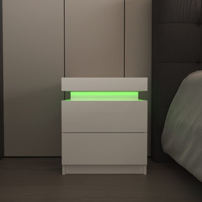 Modern white Nightstand With 2 Storage Drawers and LED Lights - Image 4