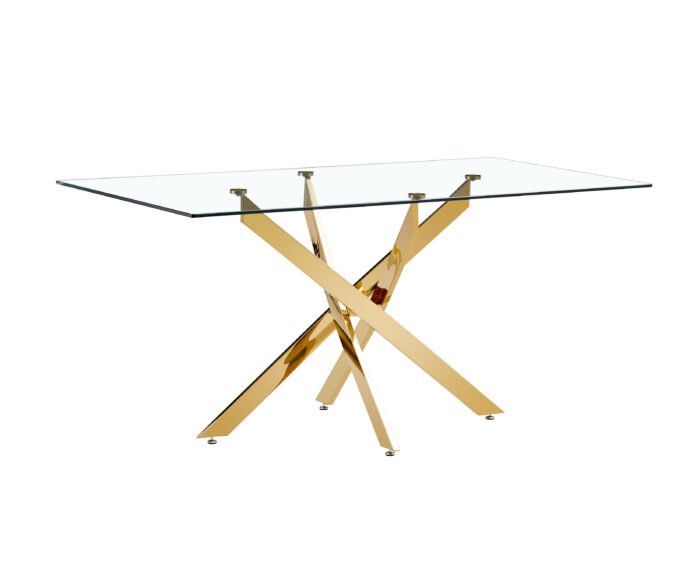 Tempered Clear Glass Golden Leg Dinning Table 63" - Image 4